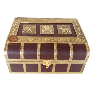 Antique Look, Brown Artificial Leather Finish, Wooden Handmade 2-roll Bangle Box